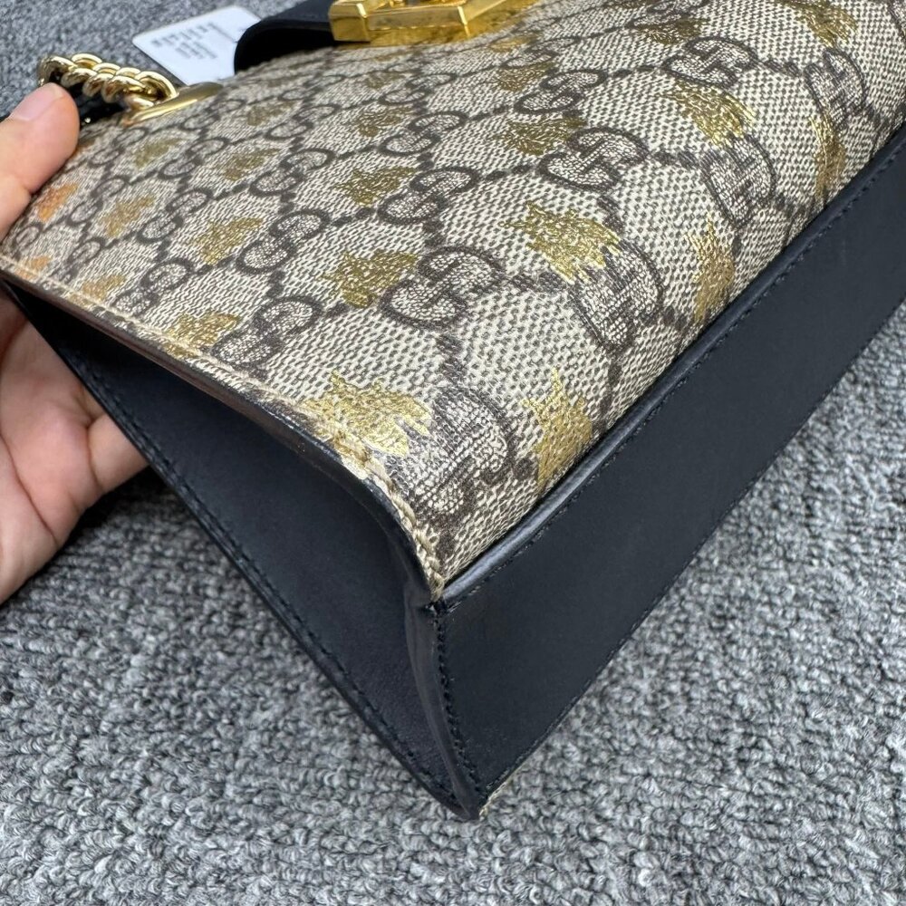 GUCCI Padlock Brown Bee Canvas Shoulder Bag 888-081625 - Picture 13 of 16